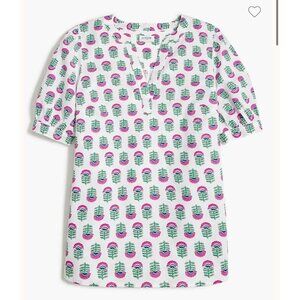 J Crew Shirt Womens S Small While Floral Printed Short Sleeve Poplin Popover Top